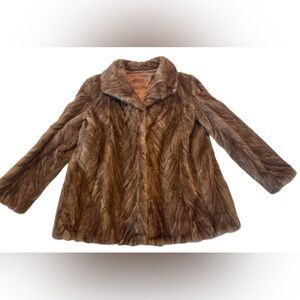 Vintage Custom Real Fur Statement Coat Brown Hook Closure M